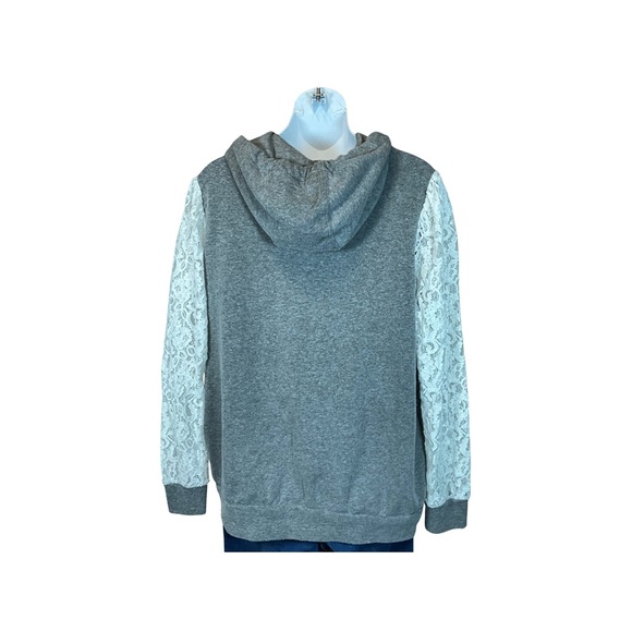 Torrid Gray Hoodie with Lace Sleeves - Picture 3 of 7